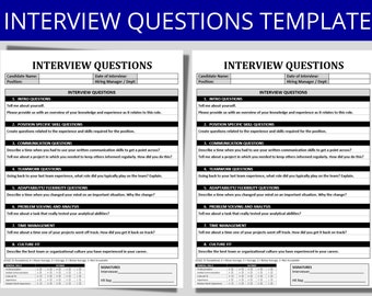 Interview Questions Template | Human Resources | Behavioral Questionnaire | Editable Word Form | HR Forms Templates | Employee Candidate