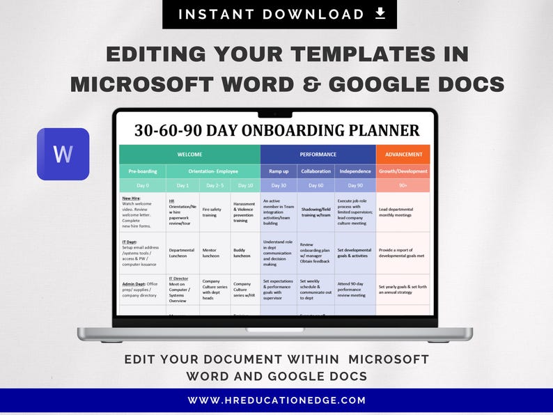 30 60 90 Day Onboarding Plan Tracker | HR Templates - Etsy