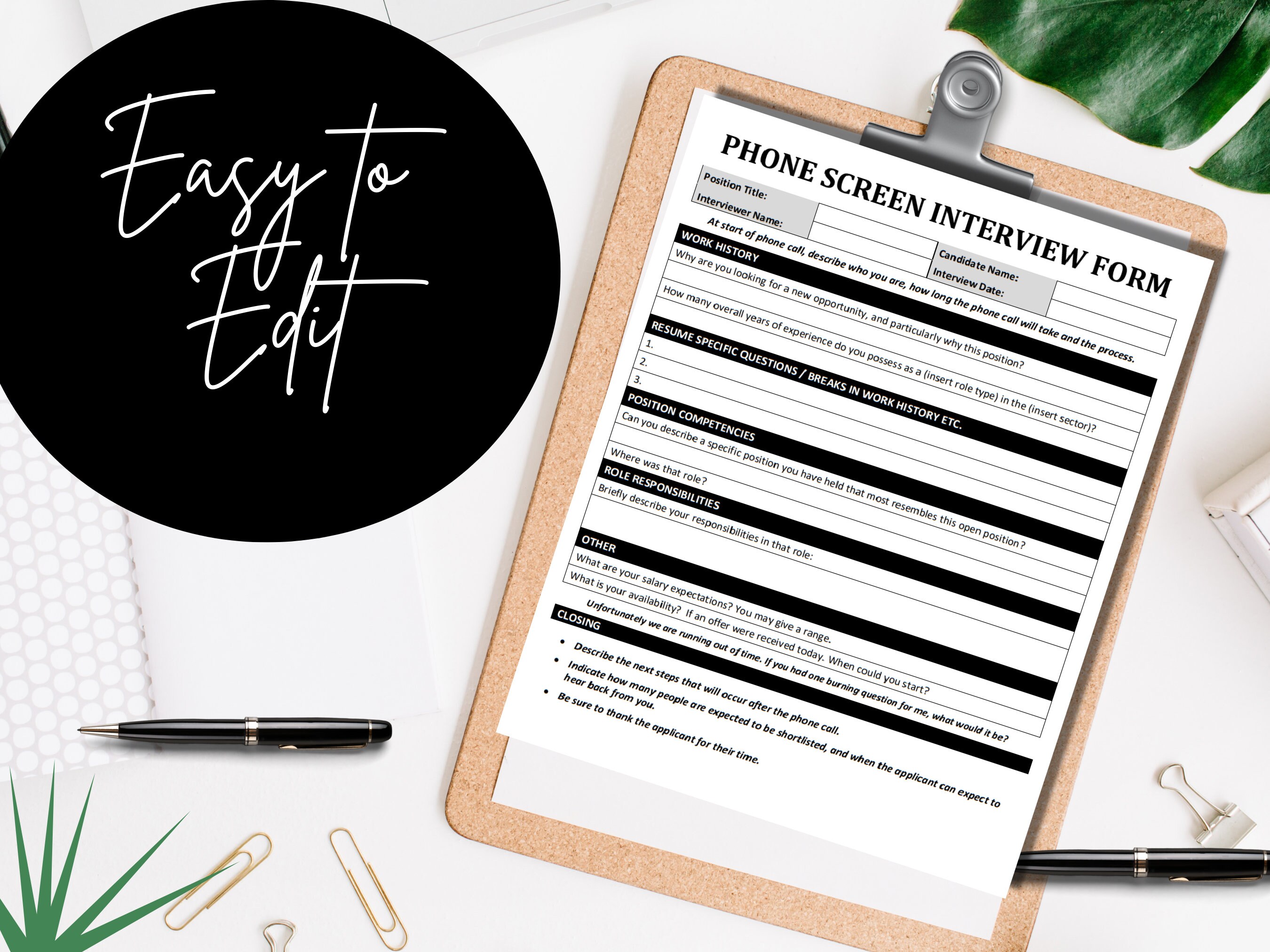 Phone Interview Questions Template: HR Interviewer Script (MS Word) - Etsy