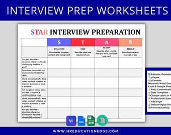 STAR Method Interview Worksheet: Job Interview Prep (Digital Download)