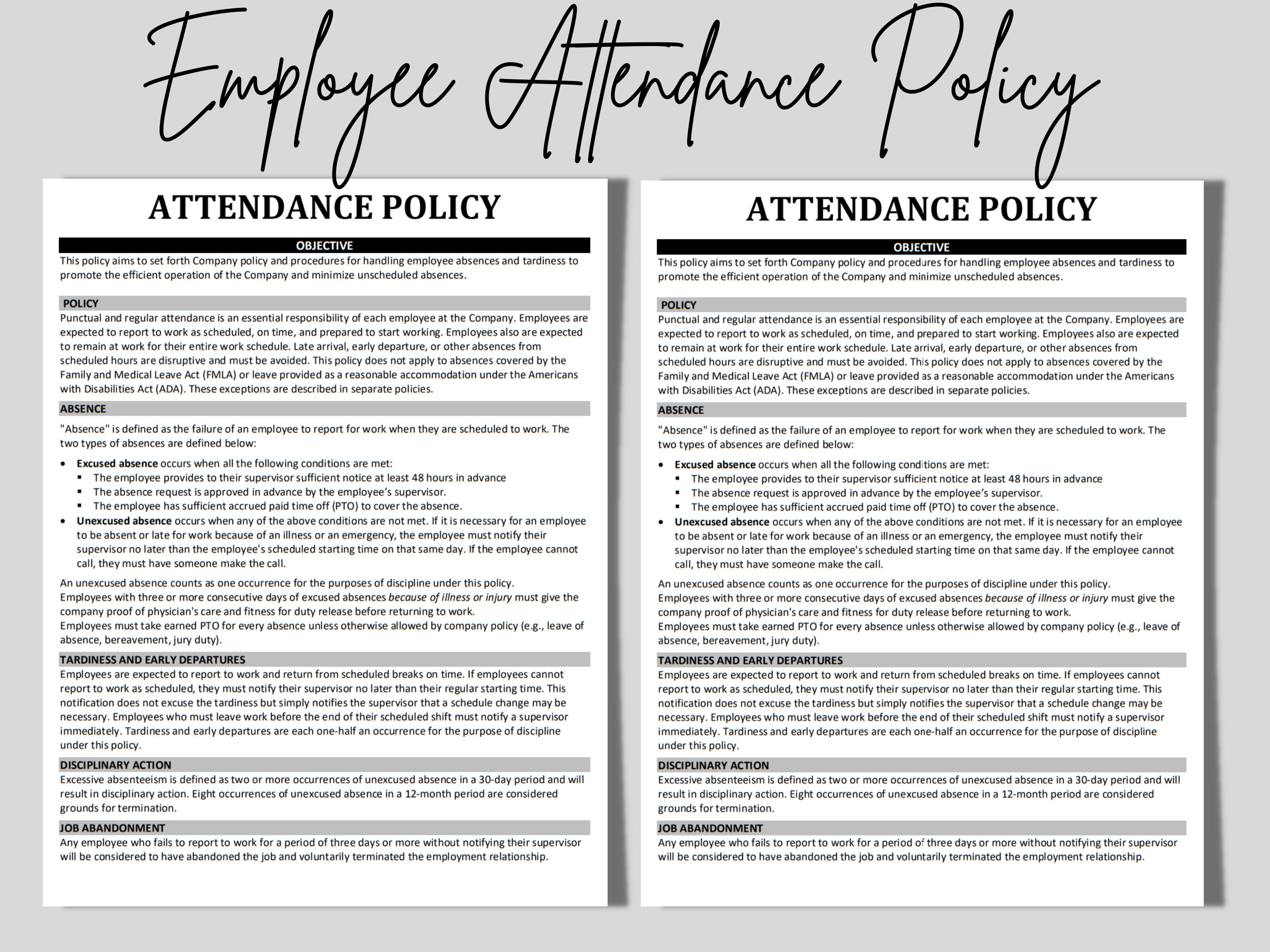 Employee Attendance Policy Template MS Editable Word Etsy UK