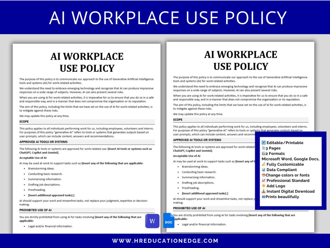 AI Workplace Use Policy Template | Generative AI HR Compliance (digital ...