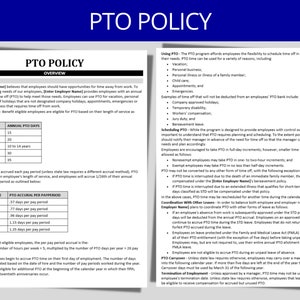 PTO Policy Template | Employee Time-Off | Employee Benefit | Handbook Policy | HR Templates | Human Resource Forms | Employment Documents