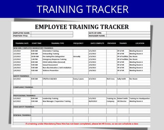 Employee Training Tracker: Excel Template for Efficient HR Training  Management HR Templates & Forms Tracking Spreadsheet - Etsy
