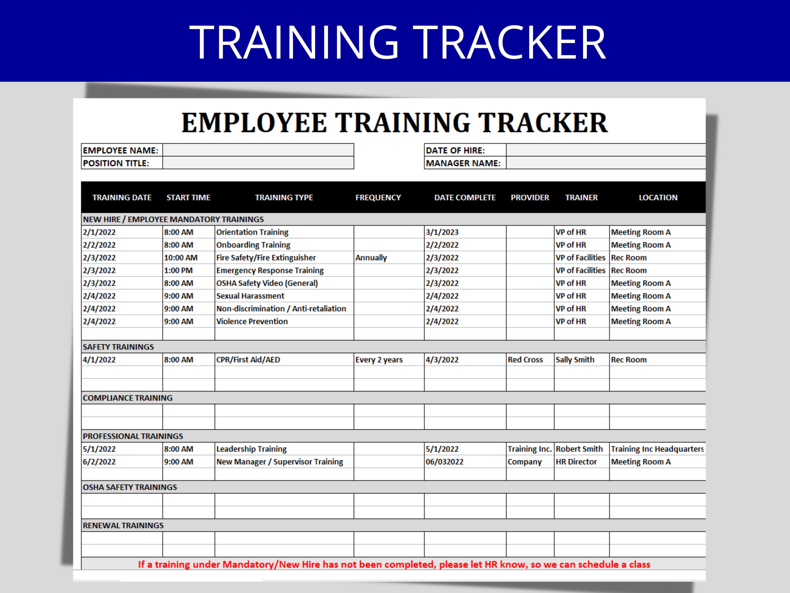 Employee Training Tracker Excel Template For Efficient HR Training 