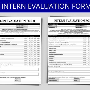 Intern Evaluation Form | Feedback Internship Performance | New Hire Review | Human Resources | HR Templates | New Employee