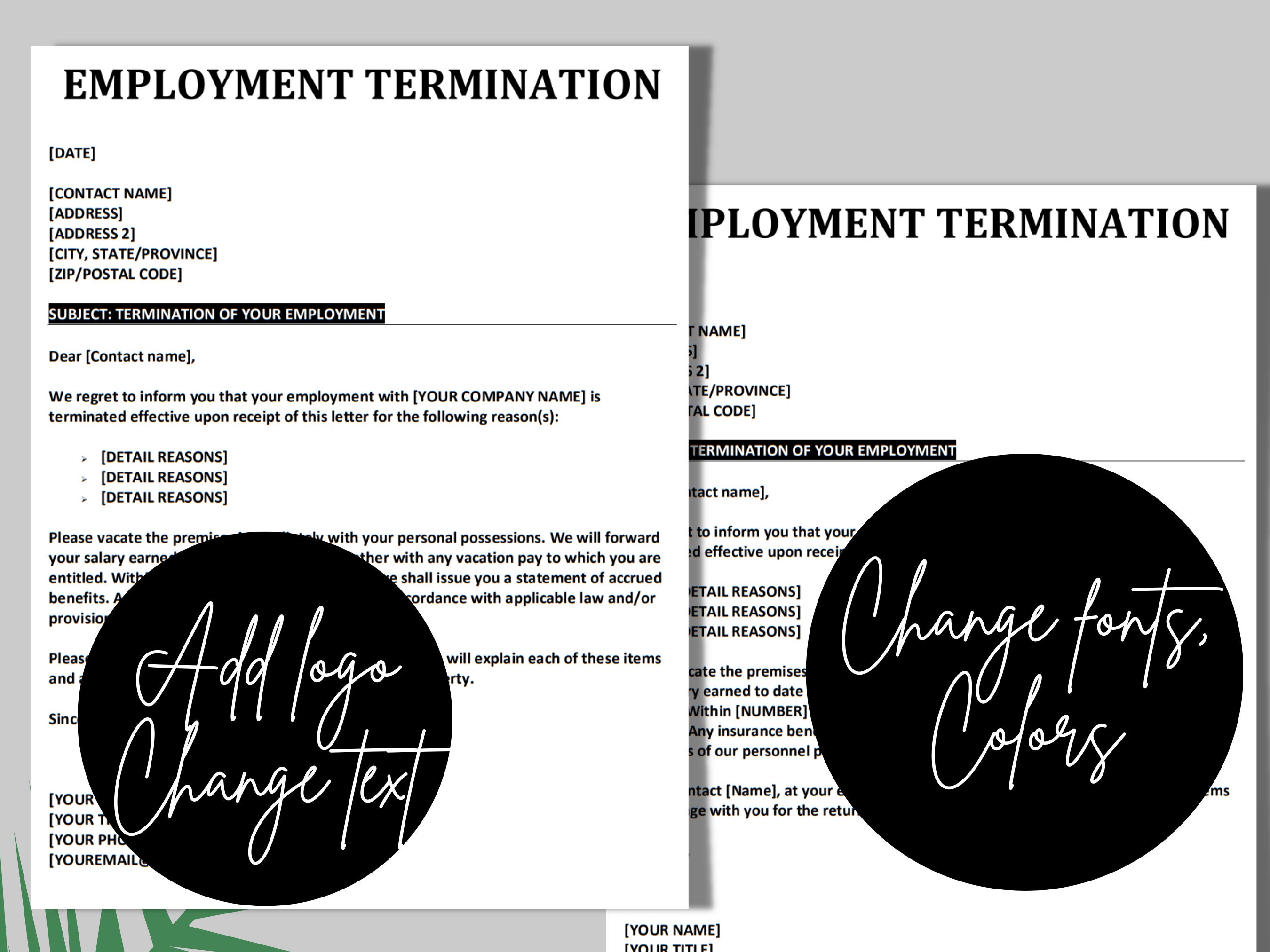 Termination Letter Template Human Resources Employee Termination