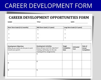 Karriere Entwicklung Form | Mitarbeiter Professional Plan | Individuelle Entwicklung, Mitarbeiterziele, HR-Vorlage, Personalbogen, HR-Dokument