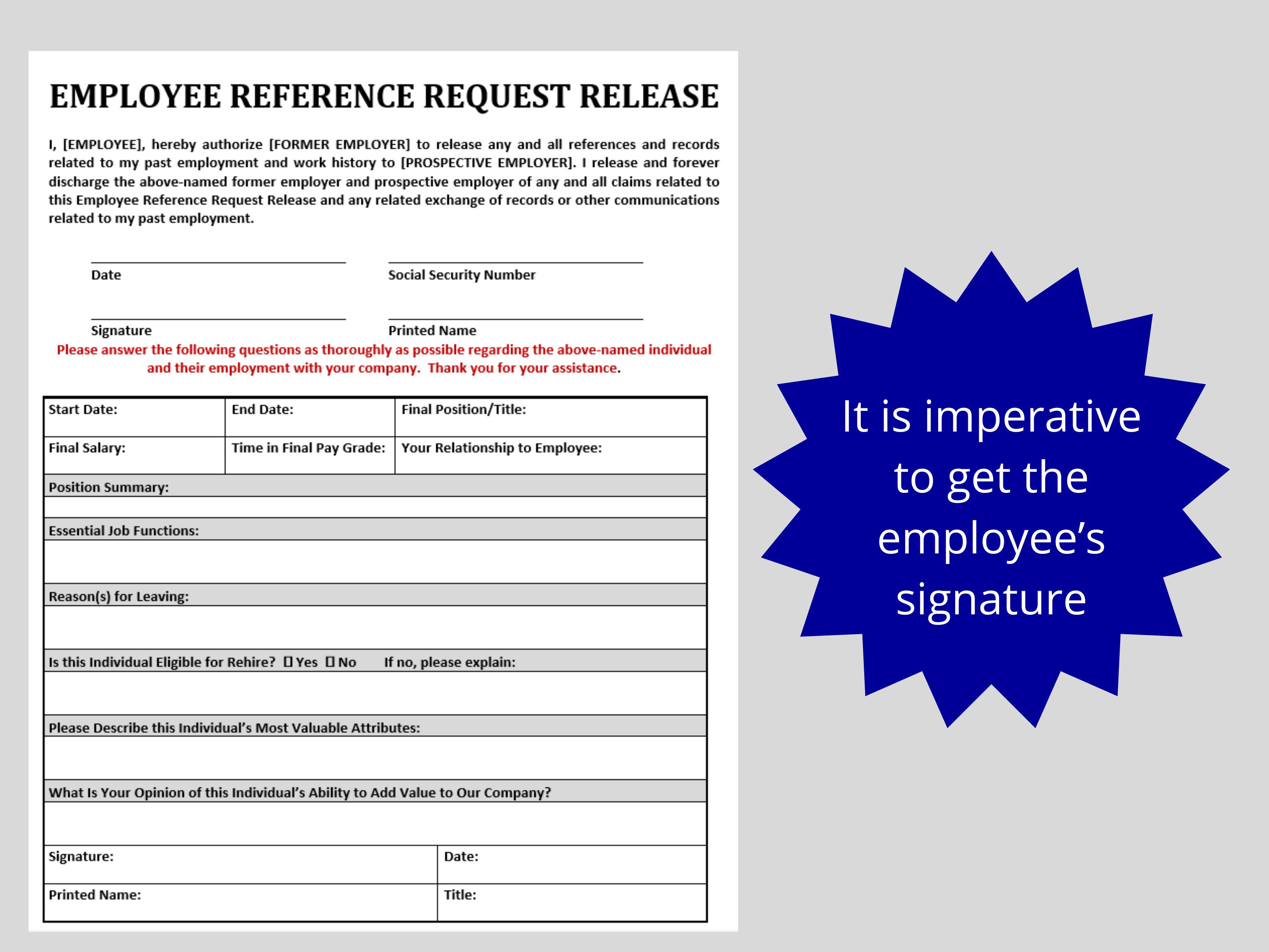 Employee Reference Request Release HR Template MS Word Editable Form - Etsy