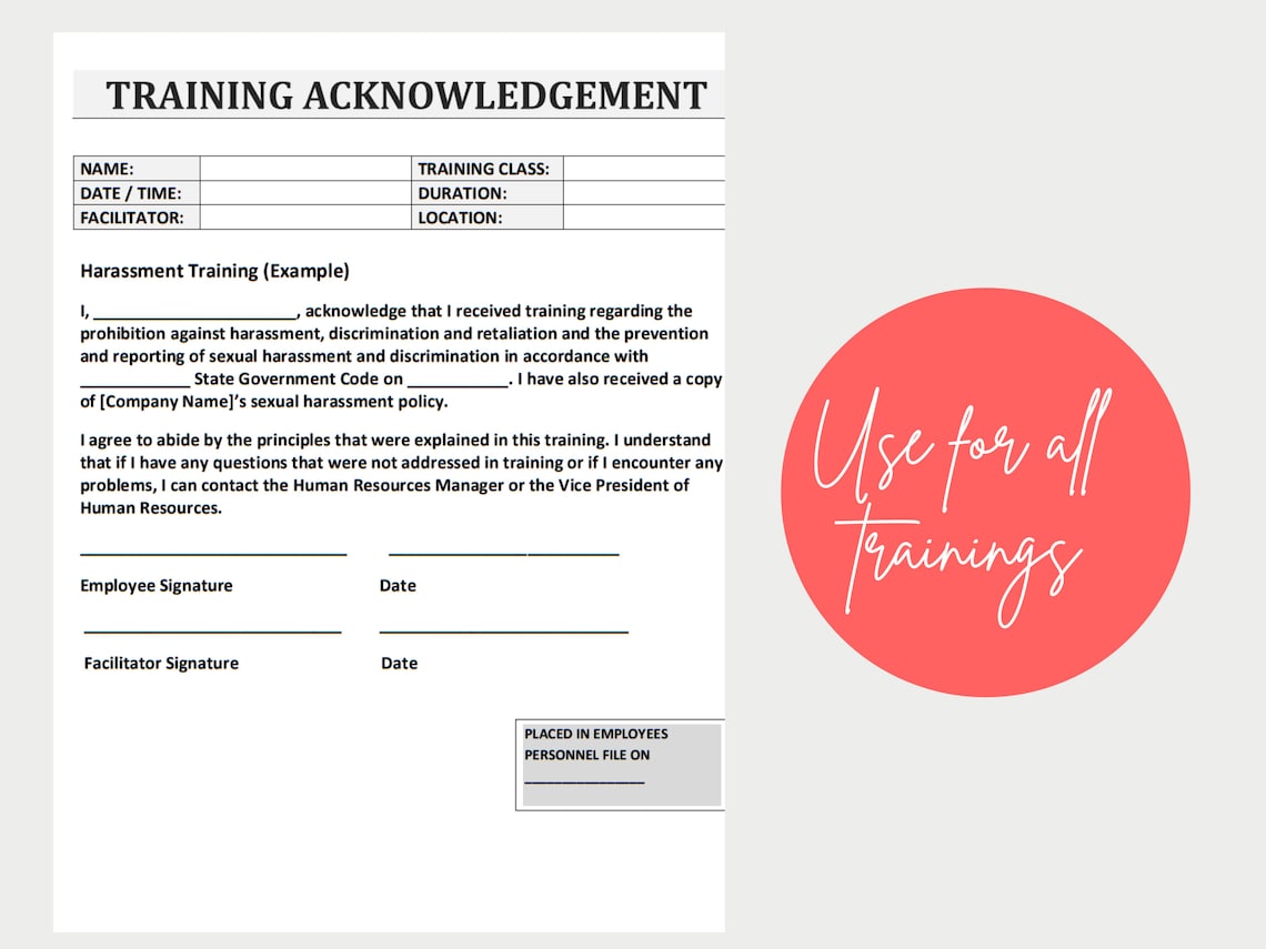 Training Acknowledgement Form Training Templates Editable Etsy Canada Training Acknowledgement Form Training Templates Editable Etsy Canada