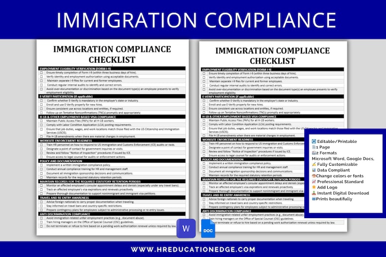 HR Immigration Compliance Checklist: I-9, E-verify, H-1B Tracking ...