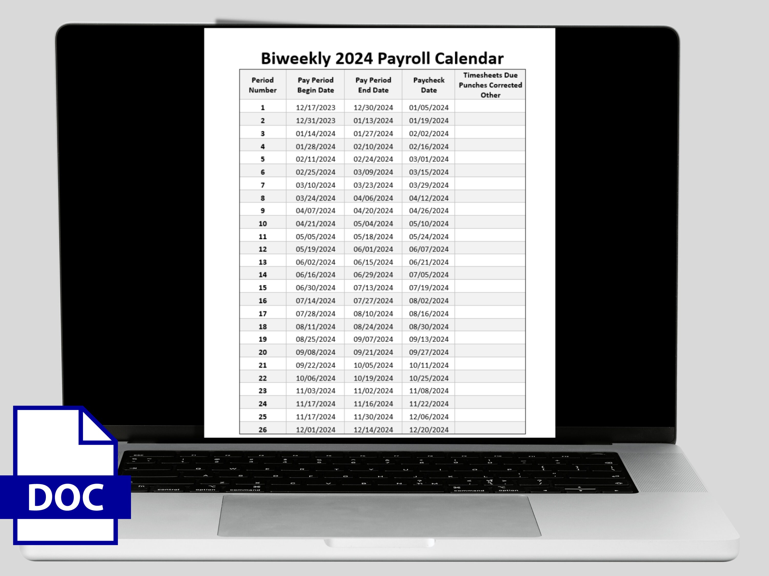 Biweekly Payroll Calendar 2024 MS Editable Word Pay Period Etsy