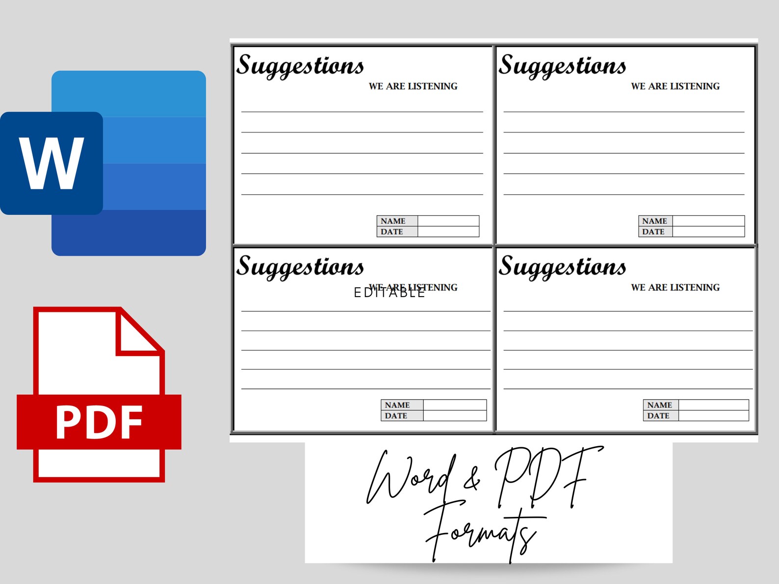 Employee Suggestion Card Templates Editable Word Form Etsy