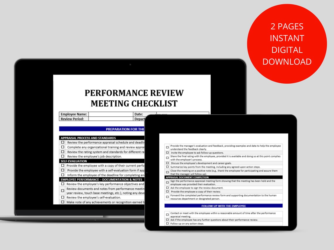 Performance Review Checklist: Employee Appraisal HR Template (editable ...