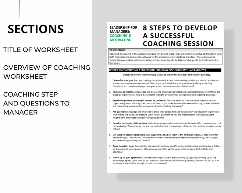 Manager Coaching Worksheets: Leadership Development (digital Download ...