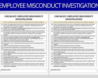 Employee Misconduct Investigation: HR Checklist Template (A4 Editable/Printable Word)
