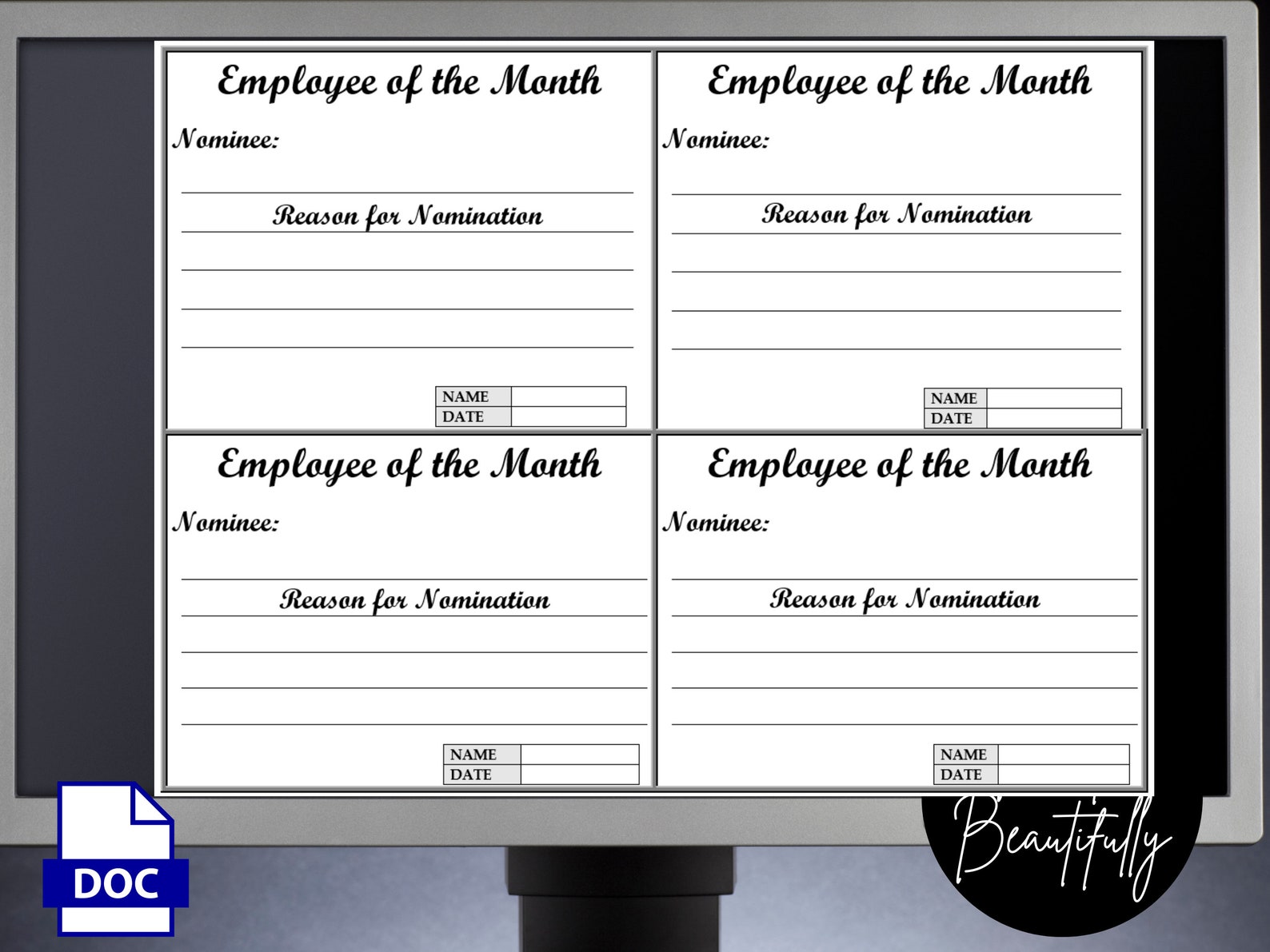 Employee of the Month Editable Nomination Template, Nomination Card