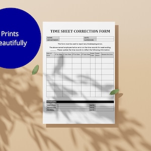 Employee Time Sheet Correction Form: Missed Punch, Time Adjustment ...