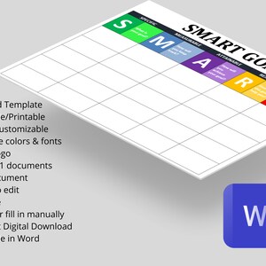 May include: A printable SMART goals worksheet with a grid for setting goals. The worksheet is divided into five columns: Specific, Measurable, Attainable, Realistic, and Time-Bound. Each column has a corresponding color: green, blue, purple, red, and yellow. The worksheet is labeled "SMART Goals" in black text. The word "SMART" is in large, bold, black letters. The worksheet is designed to help people set and achieve their goals.