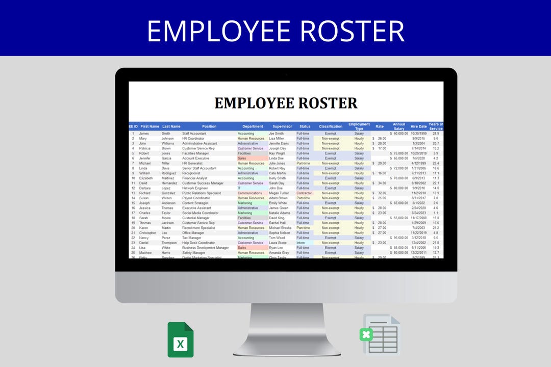 Employee Roster Template: HR Excel Staff Directory With Salary Tracker ...