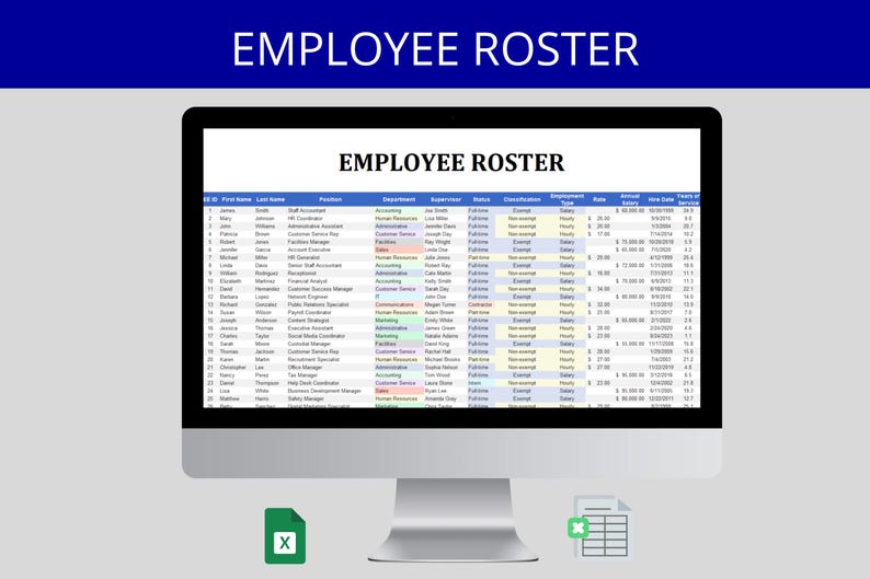 Employee Roster Template: HR Excel Staff Directory With Salary Tracker ...