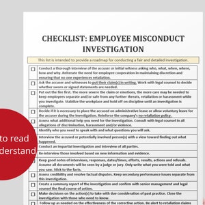 Employee Misconduct Investigation HR Checklist Template A4 Editable 