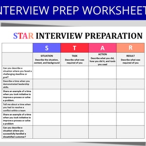 STAR Method Interview Worksheet: Interview Preparation, Behavioral Questions, Interview Answers, Job Seeker Workbook, HR Templates