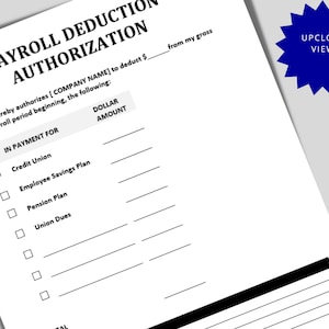 Payroll Deduction Authorization Form | Editable MS Word Template - Etsy