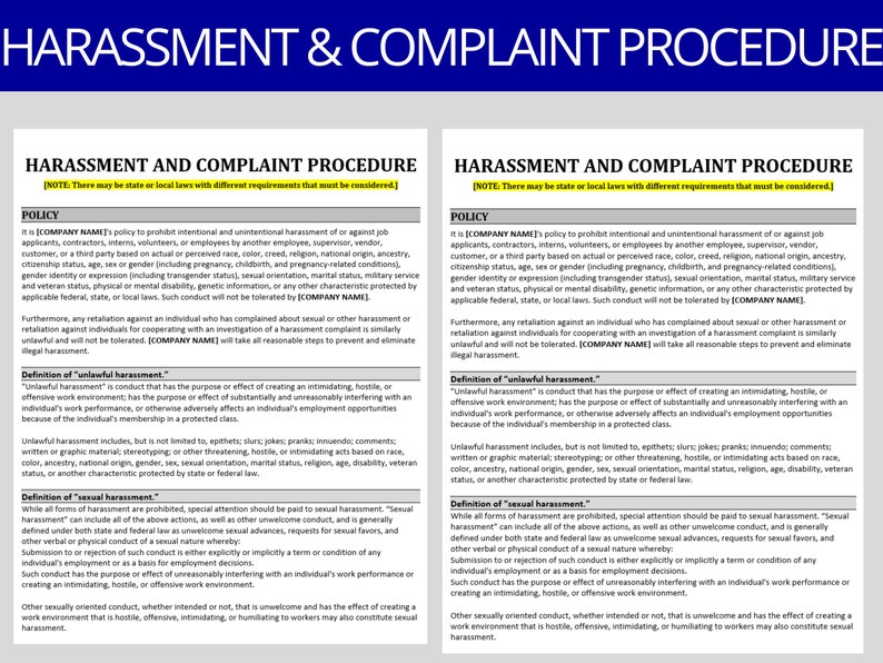 Harassment & Complaint Policy Template: MS Editable Word | HR ...