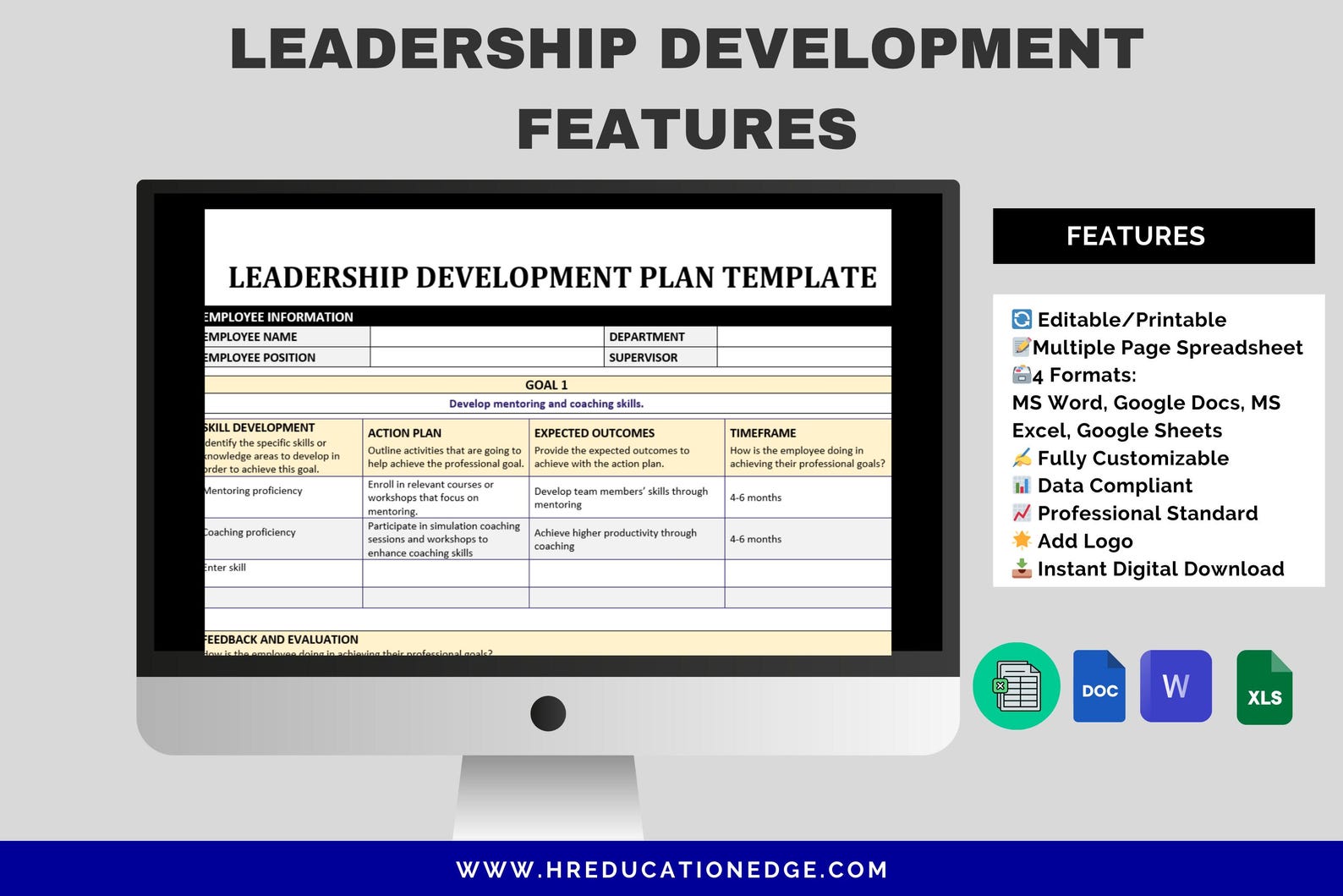 Leadership Development Plan Template: Employee Goals & Skills (word ...
