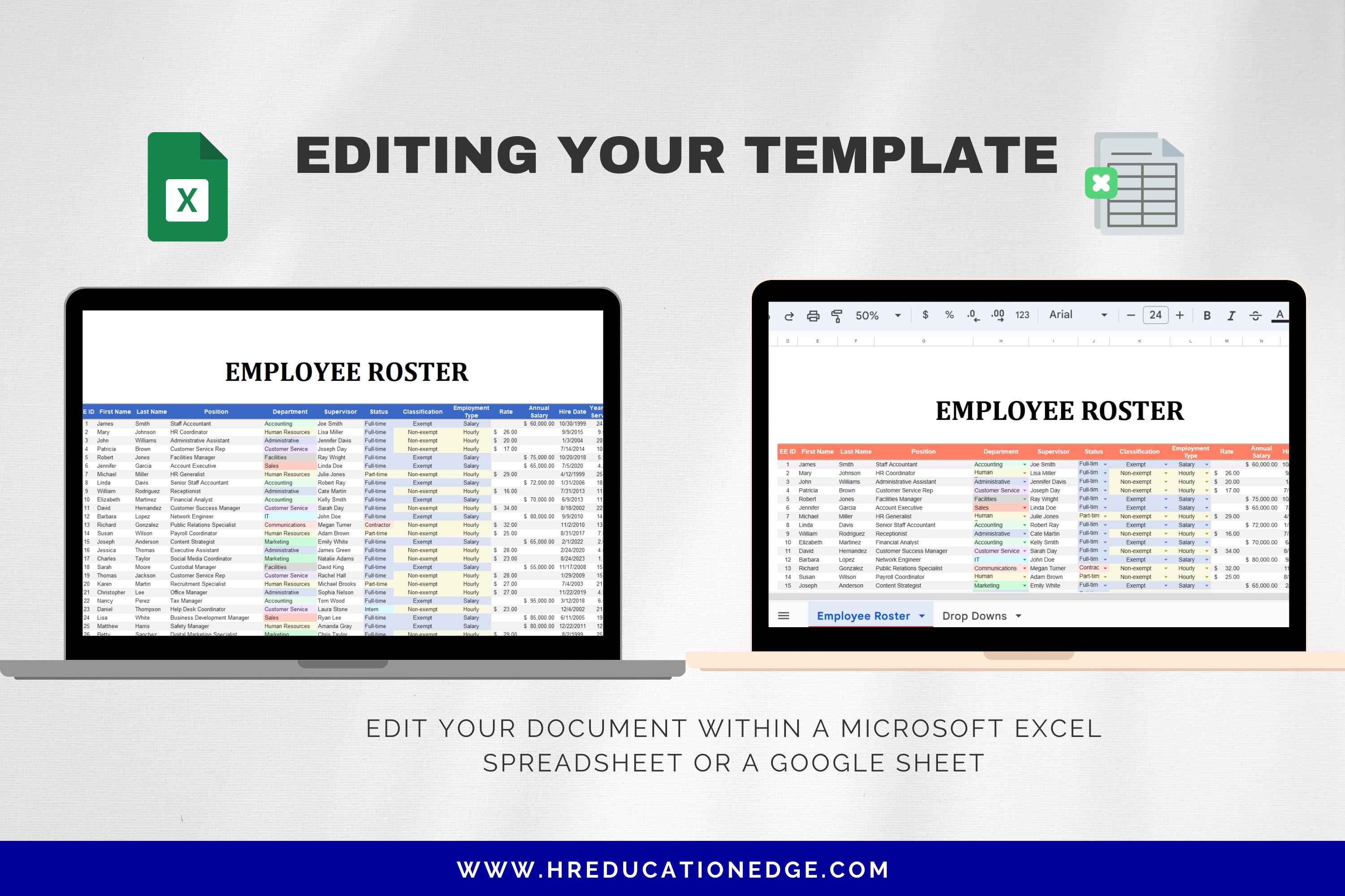 Employee Roster Template: Staff Directory & Salary Tracker (excel ...
