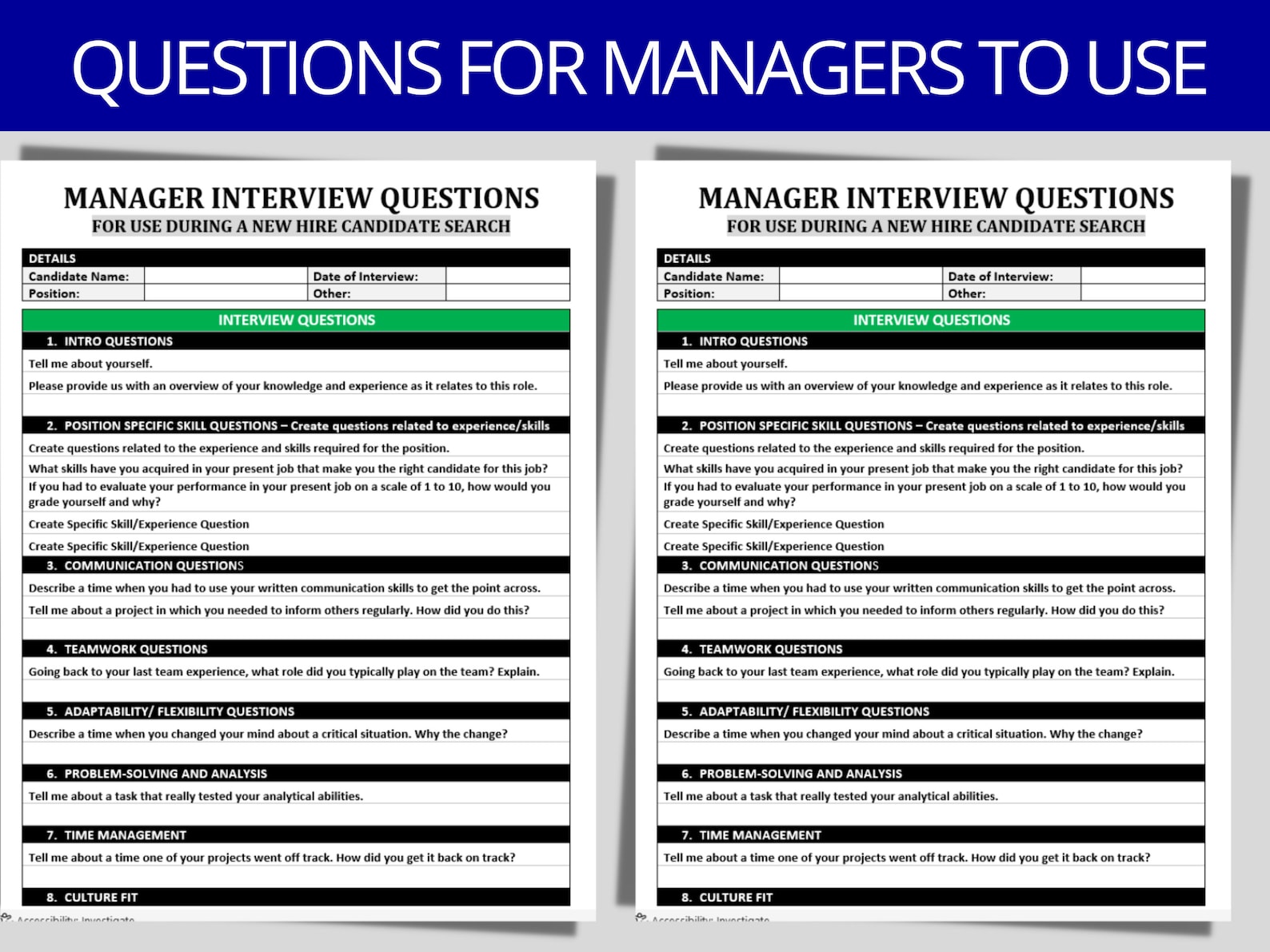 Manager Interview Questions Candidate Interviewing Questioning Behavioral Questions Editable