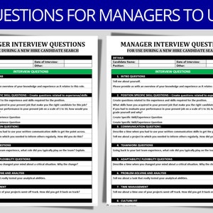 Manager Interview Questions | Candidate Interviewing Questioning | Behavioral Questions | Editable Word | New Hire Employee Questions Form