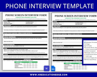 Phone Interview Form Template: Candidate Screening (Digital Download)