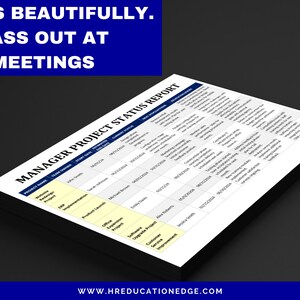 May include: A black and white table with the text "Manager Project Status Report" at the top. The table has columns for project name, team owner, start date, completion date, project status, next steps, and notes. The table is filled with information about different projects.