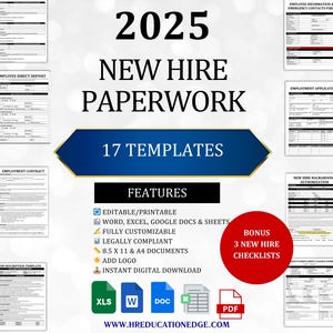 New Hire Paperwork 2025: Employee Onboarding Process Forms, New Hire Packet, Human Resource, New Employee, HR Checklist, HR Templates