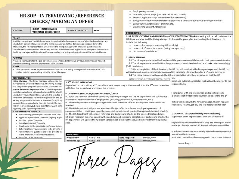 Interviewing & Offer SOP Template Standard Operating Procedure HR ...