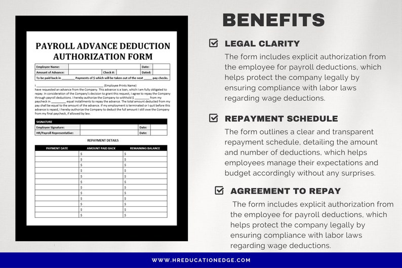 Employee Payroll Advance Authorization Form, Salary Loan Deduction ...