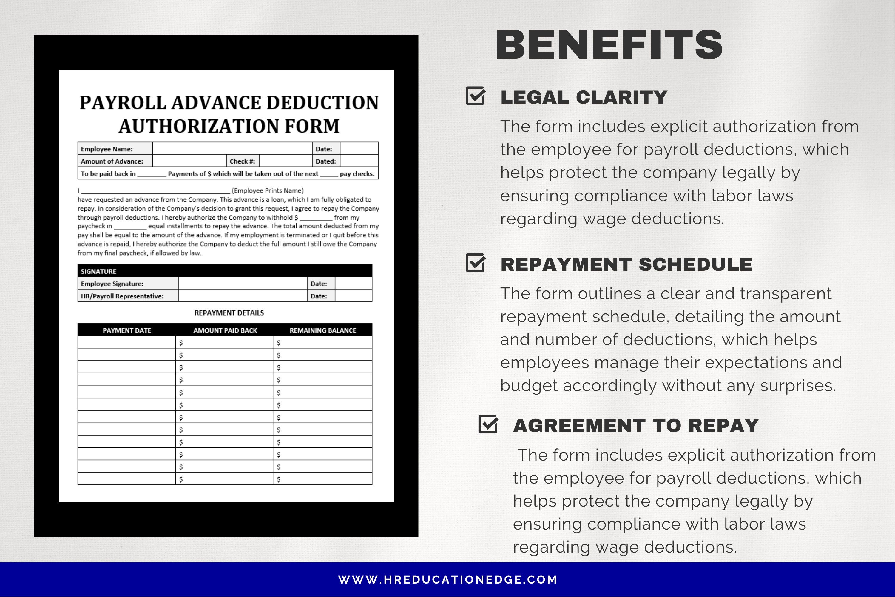 Employee Payroll Advance Authorization Form, Salary Loan Deduction ...