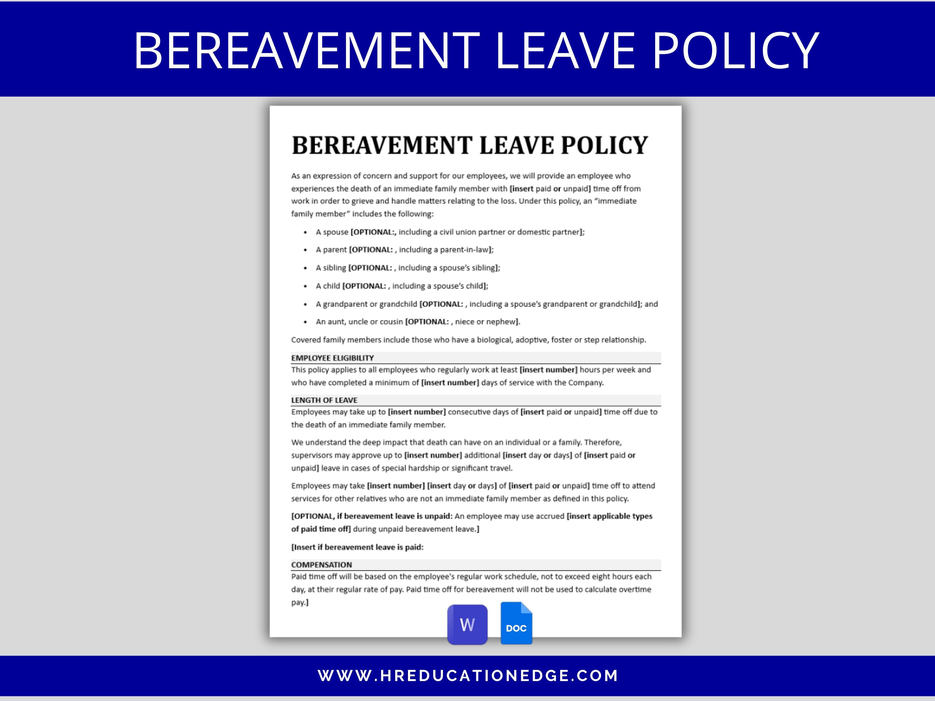 Bereavement Leave Policy | Leave Policy Template | Funeral & Grief ...