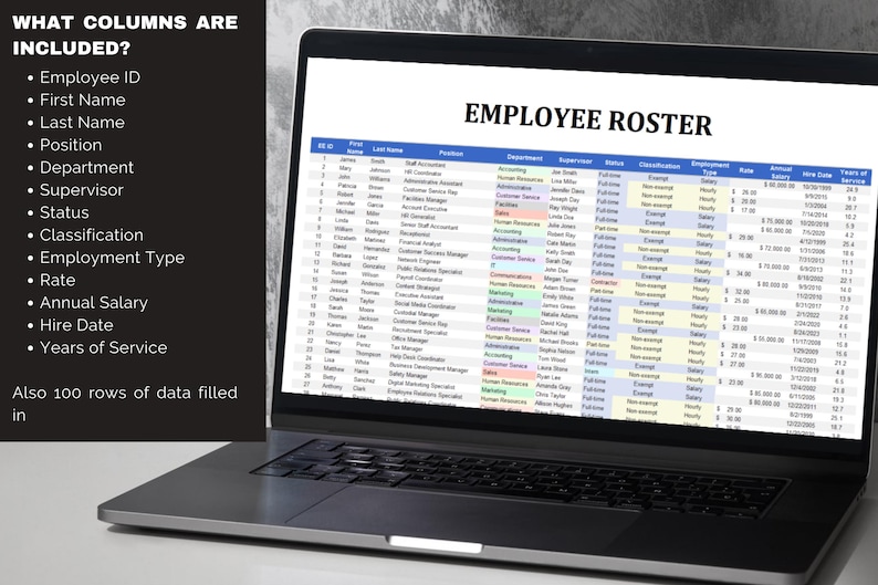 Employee Roster Template: HR Excel Staff Directory With Salary Tracker ...