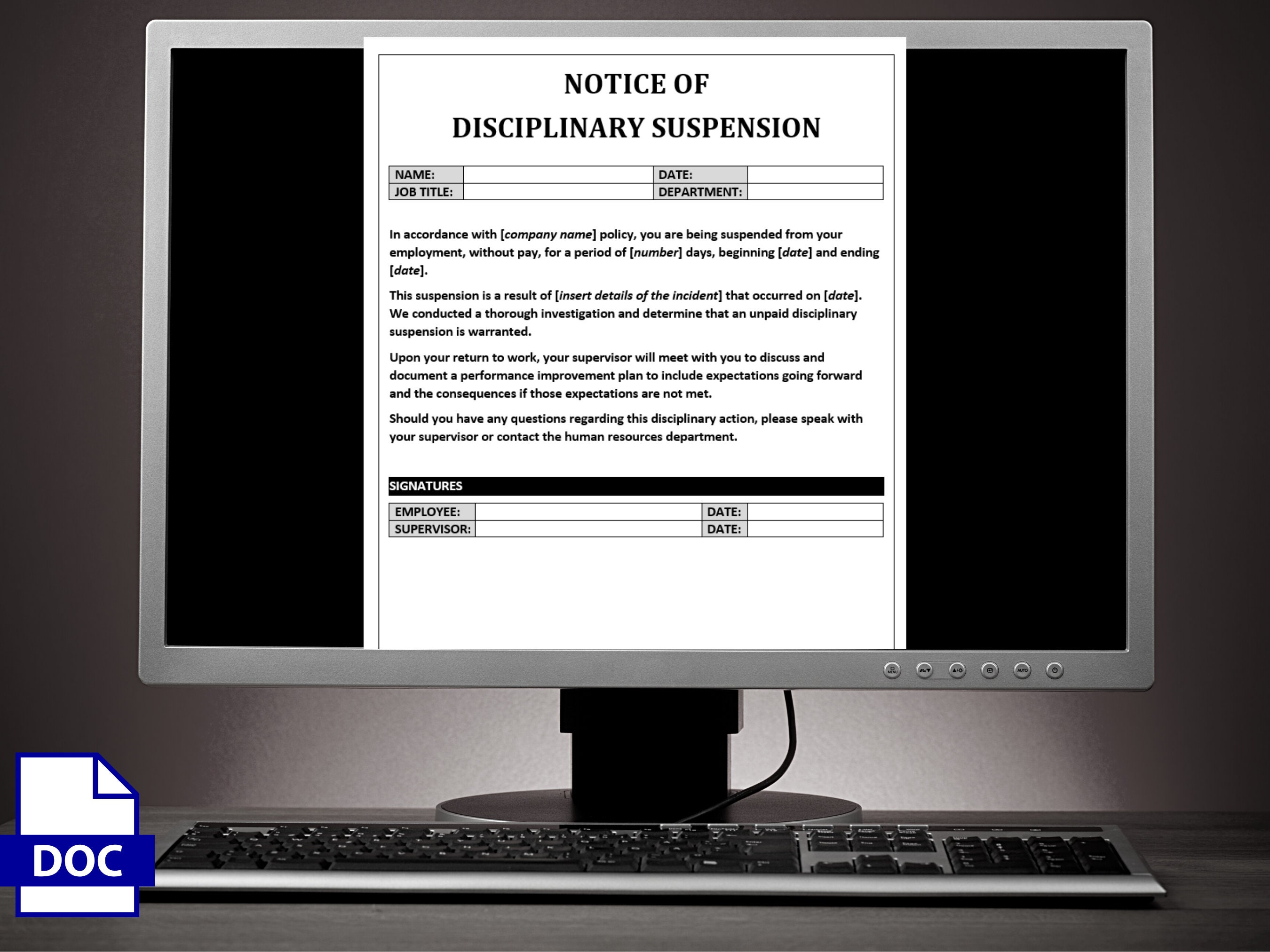 Notice of Disciplinary Suspension HR Template Write up Form Human