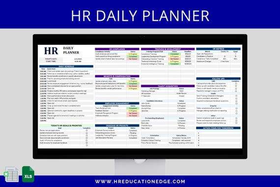 HR Planner: Daily Schedule, Goal Tracker, Compliance Checklist (Excel Spreadsheet & Google Sheets)