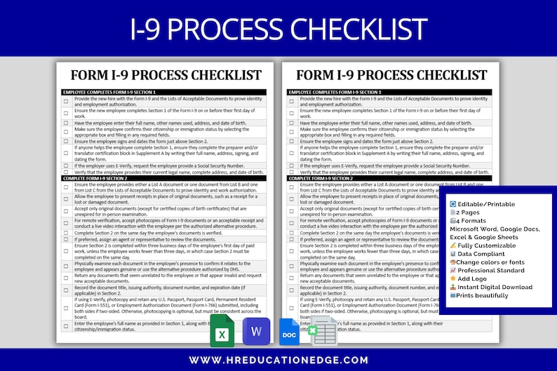 I-9 Process HR Checklist: New Hire Onboarding Compliance (digital ...