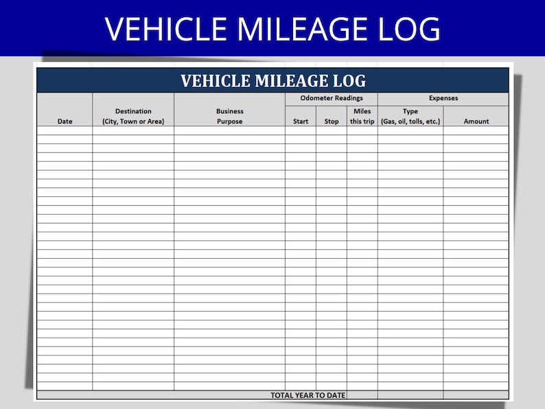Vehicle Mileage Log Editable Excel Worksheet Employee Policy Travel ...