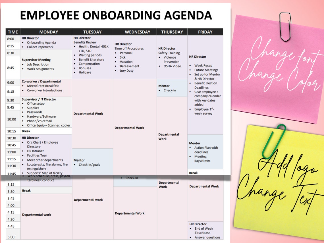 New Hire Onboarding Schedule / Agenda Template Editable Word Etsy New Hire Onboarding Schedule / Agenda Template Editable Word Etsy