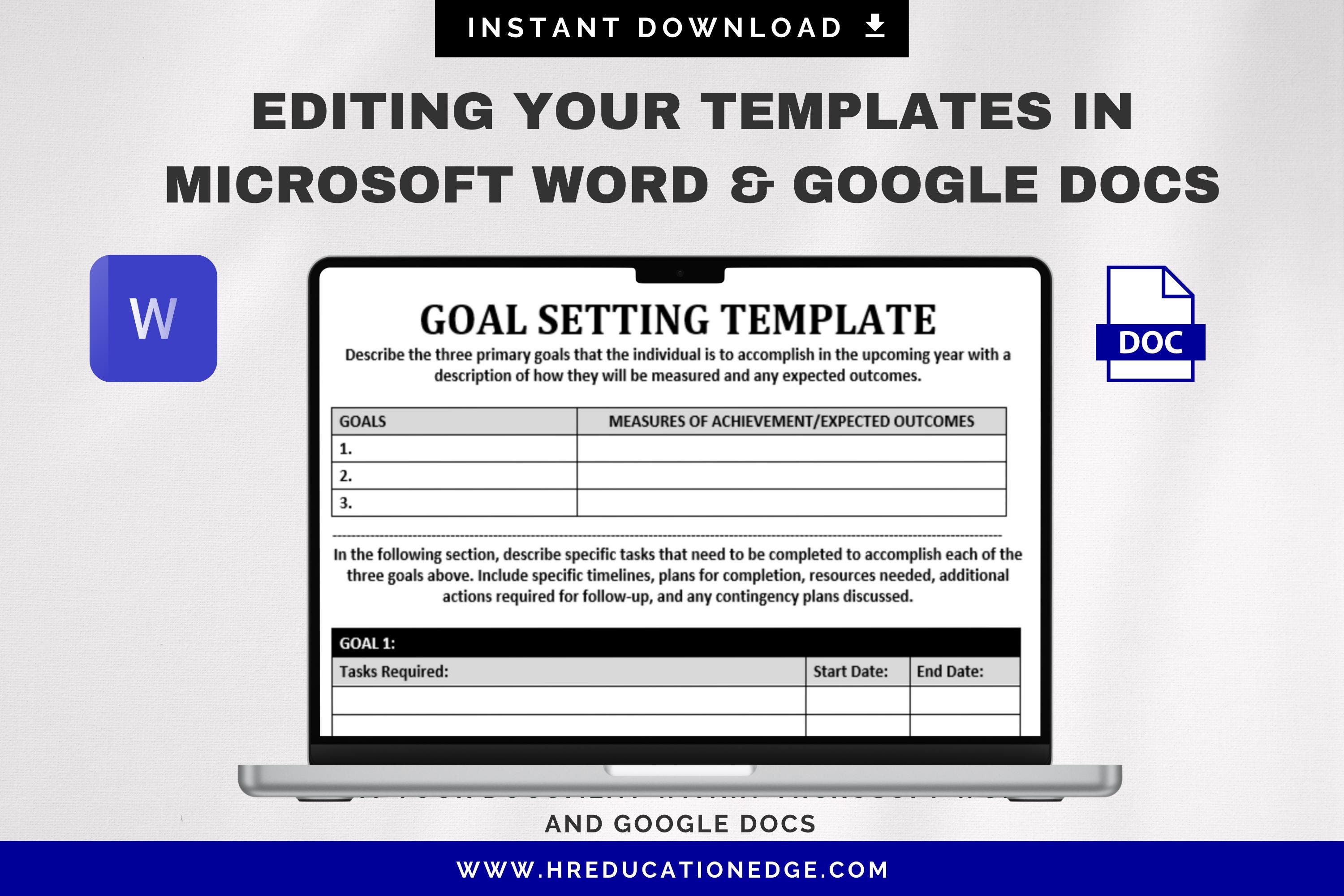 Employee Goal Setting Worksheet: Performance Review HR Template ...