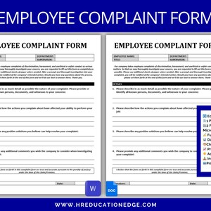Formulario de quejas de empleados / MS Word / Documento de Google Docs / Plantilla de RR. HH. / Recursos humanos / Comportamiento / Rendimiento / Plantillas de empleo