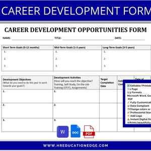 Career Development Form: Employee Goal HR Template (Digital Download)