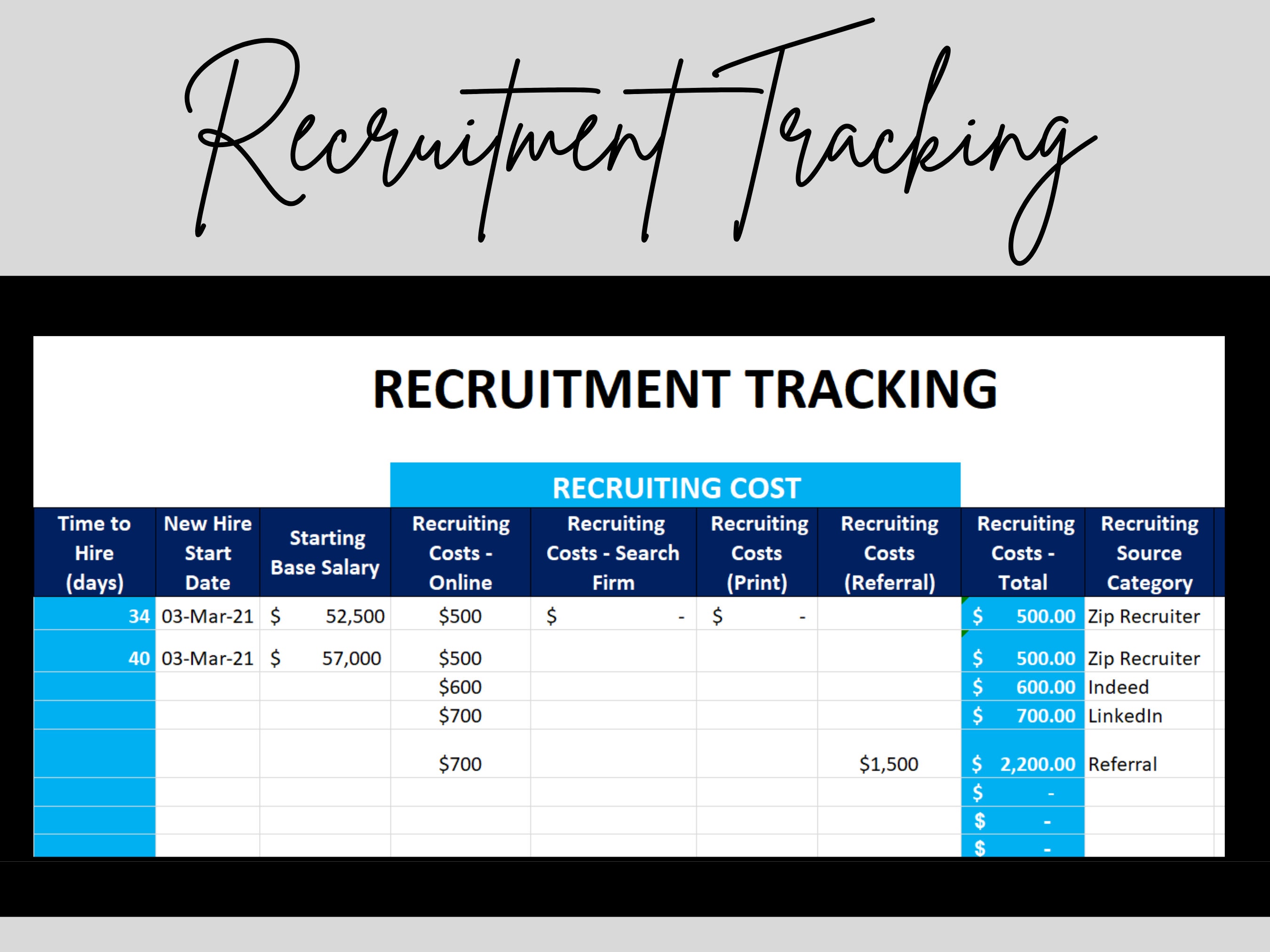 Recruitment Tracking Template MS Editable HR Excel Form - Etsy